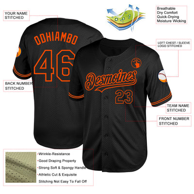 Custom Black Orange Mesh Authentic Throwback Baseball Jersey