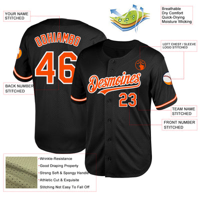 Custom Black Orange-White Mesh Authentic Throwback Baseball Jersey