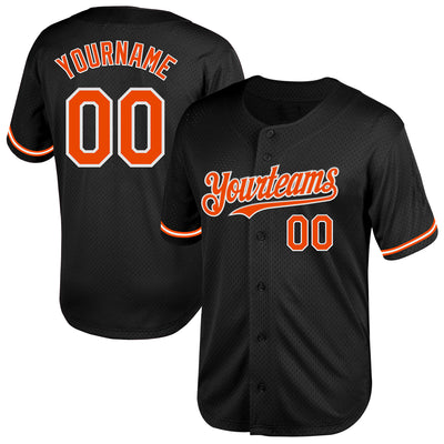 Custom Black Orange-White Mesh Authentic Throwback Baseball Jersey