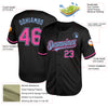 Custom Black Pink-Light Blue Mesh Authentic Throwback Baseball Jersey