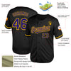 Custom Black Dark Purple-Gold Mesh Authentic Throwback Baseball Jersey