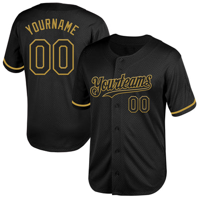 Custom Black Old Gold Mesh Authentic Throwback Baseball Jersey