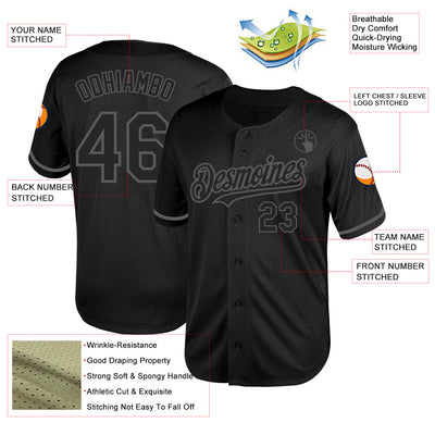 Custom Black Steel Gray Mesh Authentic Throwback Baseball Jersey