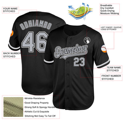 Custom Black Gray-White Mesh Authentic Throwback Baseball Jersey