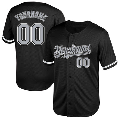 Custom Black Gray-White Mesh Authentic Throwback Baseball Jersey