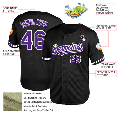 Custom Black Purple-White Mesh Authentic Throwback Baseball Jersey