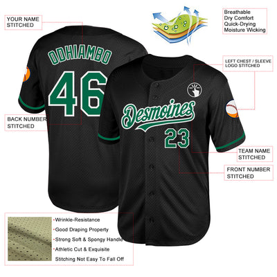 Custom Black Kelly Green-White Mesh Authentic Throwback Baseball Jersey