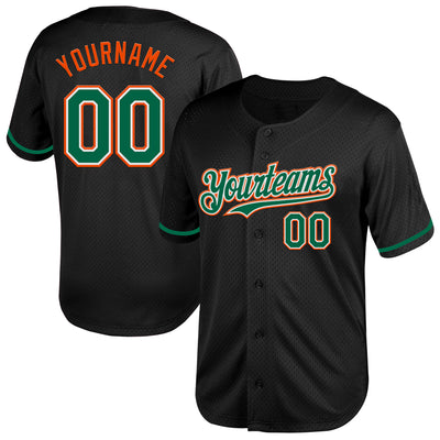 Custom Black Kelly Green-Orange Mesh Authentic Throwback Baseball Jersey