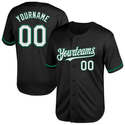 Custom Black White-Kelly Green Mesh Authentic Throwback Baseball Jersey