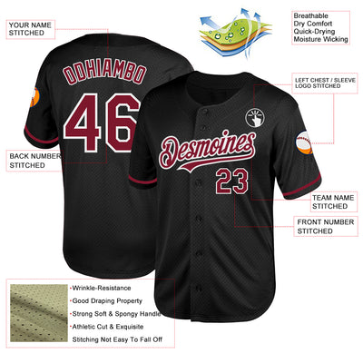 Custom Black Crimson-White Mesh Authentic Throwback Baseball Jersey