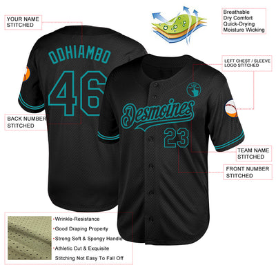 Custom Black Teal Mesh Authentic Throwback Baseball Jersey