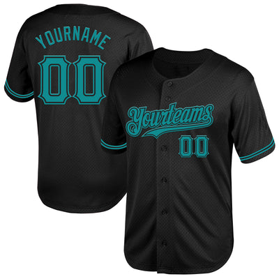 Custom Black Teal Mesh Authentic Throwback Baseball Jersey