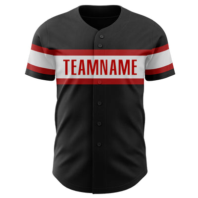 Custom Black White-Red Authentic Baseball Jersey