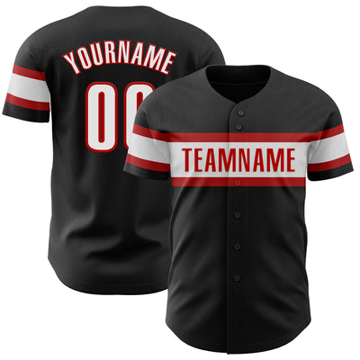 Custom Black White-Red Authentic Baseball Jersey