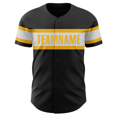 Custom Black White-Gold Authentic Baseball Jersey