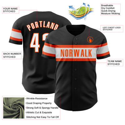 Custom Black White-Orange Authentic Baseball Jersey