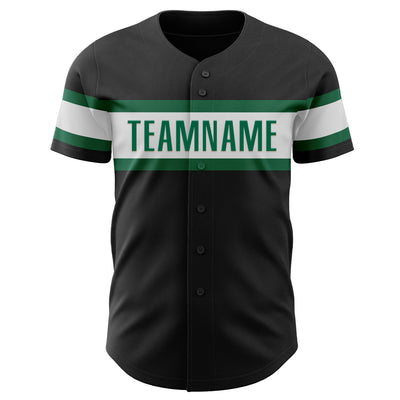 Custom Black White-Kelly Green Authentic Baseball Jersey