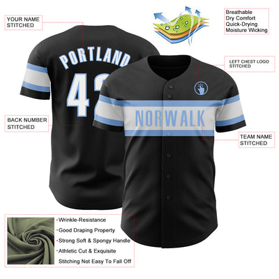 Custom Black White-Light Blue Authentic Baseball Jersey