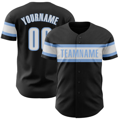 Custom Black White-Light Blue Authentic Baseball Jersey