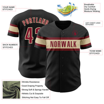 Custom Black Crimson-Cream Authentic Baseball Jersey