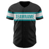 Custom Black White-Teal Authentic Baseball Jersey