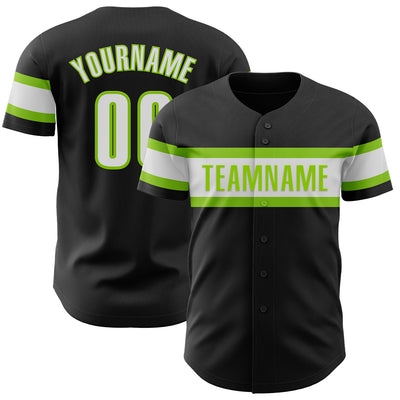 Custom Black White-Neon Green Authentic Baseball Jersey