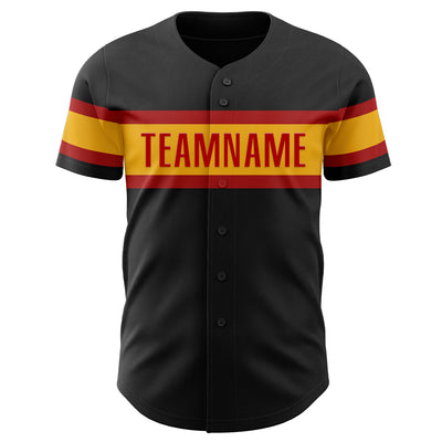 Custom Black Red-Gold Authentic Baseball Jersey