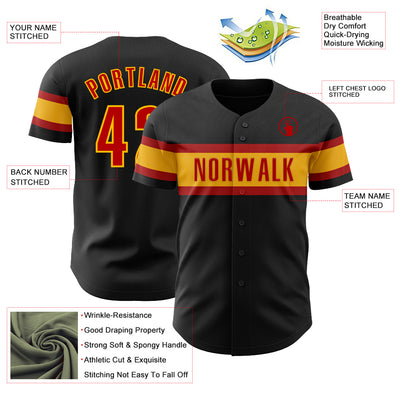 Custom Black Red-Gold Authentic Baseball Jersey