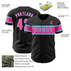 Custom Black Pink-Light Blue Authentic Baseball Jersey