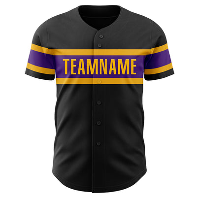 Custom Black Purple-Gold Authentic Baseball Jersey