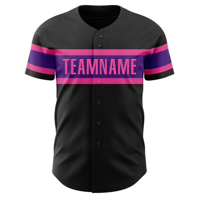 Custom Black Purple-Pink Authentic Baseball Jersey