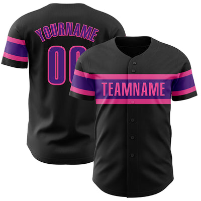 Custom Black Purple-Pink Authentic Baseball Jersey