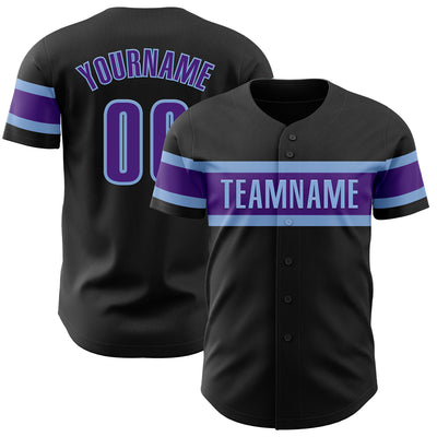 Custom Black Purple-Light Blue Authentic Baseball Jersey