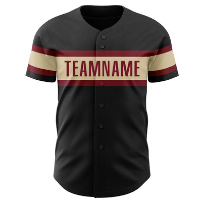 Custom Black Vintage USA Flag Cream-Crimson Authentic Baseball Jersey