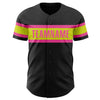 Custom Black Neon Yellow-Pink Authentic Baseball Jersey