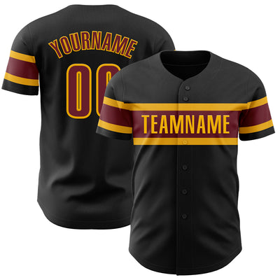 Custom Black Burgundy-Gold Authentic Baseball Jersey