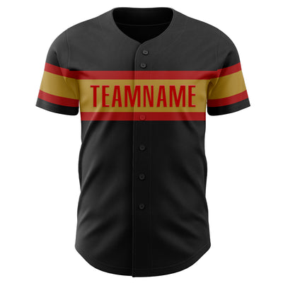 Custom Black Old Gold-Red Authentic Baseball Jersey