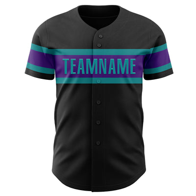 Custom Black Purple-Teal Authentic Baseball Jersey