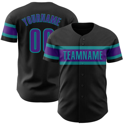 Custom Black Purple-Teal Authentic Baseball Jersey