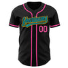 Custom Black Teal Yellow-Pink Authentic Baseball Jersey