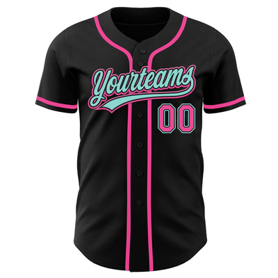 Custom Black Pink-Ice Blue Authentic Baseball Jersey