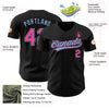 Custom Black Pink-Light Blue Authentic Baseball Jersey