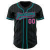 Custom Black Teal Pinstripe Pink Authentic Baseball Jersey