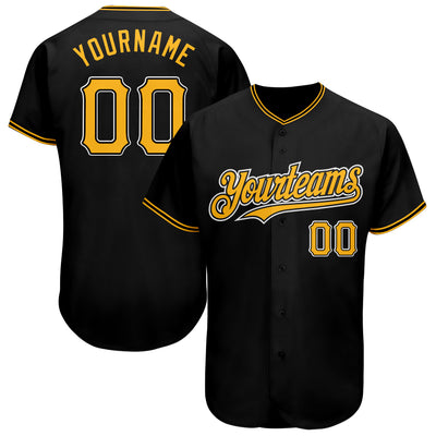 Custom Black Gold-White Authentic Baseball Jersey