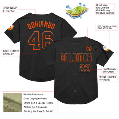 Custom Black Orange Mesh Authentic Throwback Baseball Jersey