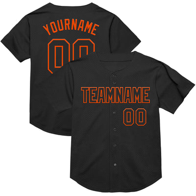 Custom Black Orange Mesh Authentic Throwback Baseball Jersey