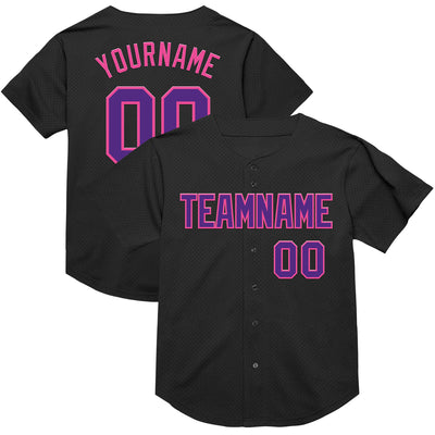 Custom Black Purple-Pink Mesh Authentic Throwback Baseball Jersey