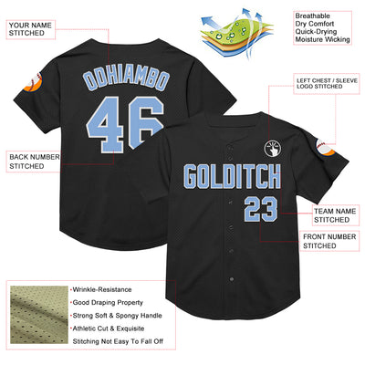 Custom Black Light Blue-White Mesh Authentic Throwback Baseball Jersey