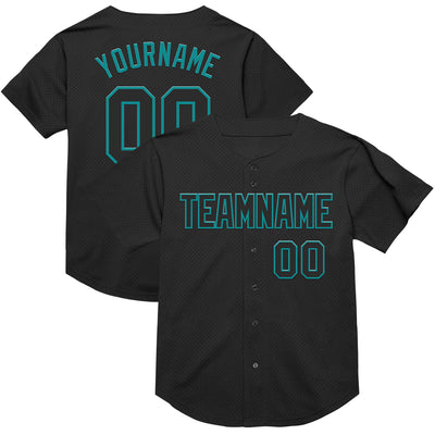 Custom Black Teal Mesh Authentic Throwback Baseball Jersey