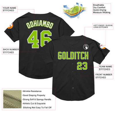 Custom Black Neon Green-White Mesh Authentic Throwback Baseball Jersey